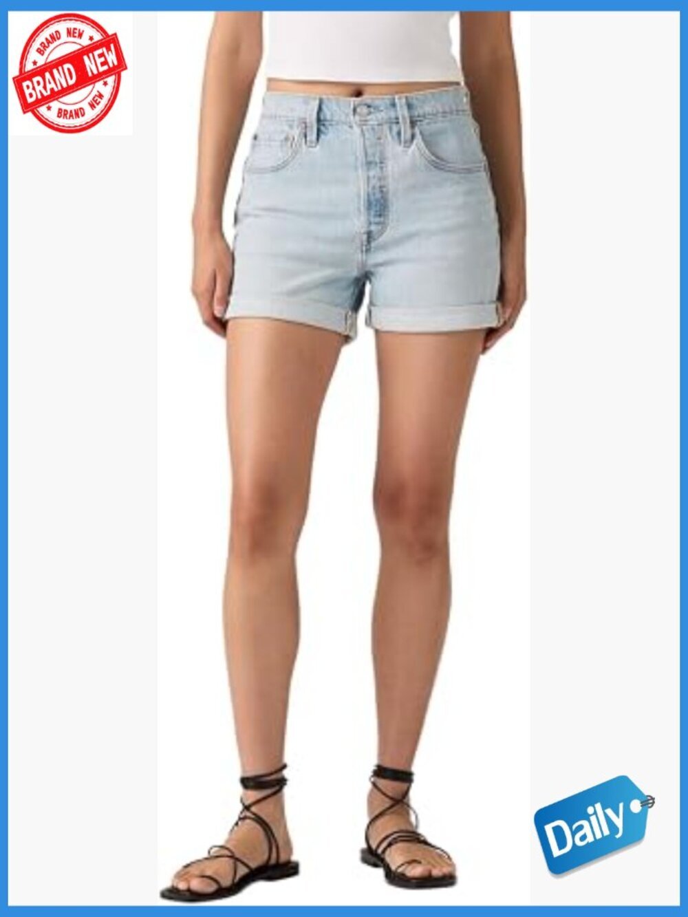 High Rise Denim Shorts with 5-Pocket Styling Regular Fit Cotton Stretch